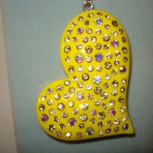 Large AB Rhinestone-Yellow Heart Pendant Necklace Bling Bling!!